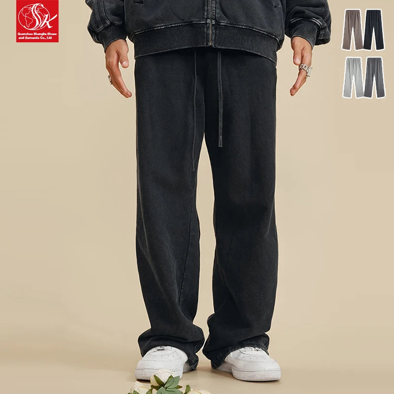 SK Custom Men's Heavyweight 450GSM Cotton Fleece Tracksuit Oversize Mid Waist Baggy Sweatpants 100% Cotton Mid Waist Sweatpants