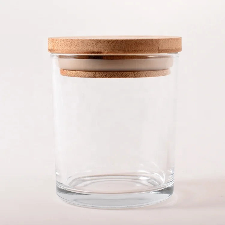 Recycled 220ml clear Jar Aromatherapy Candle Cup Candle Holder 200ml Glass Jars for Candle Making with Wood Lids