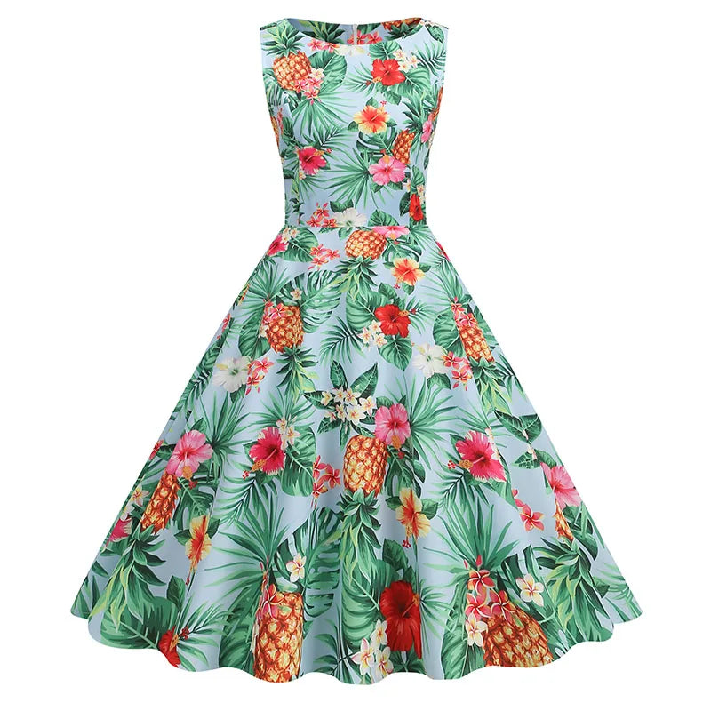Plus Size Elegant Womens Floral Print Dress Evening Party Casual Dress Summer Sleeveless Flower Sundress