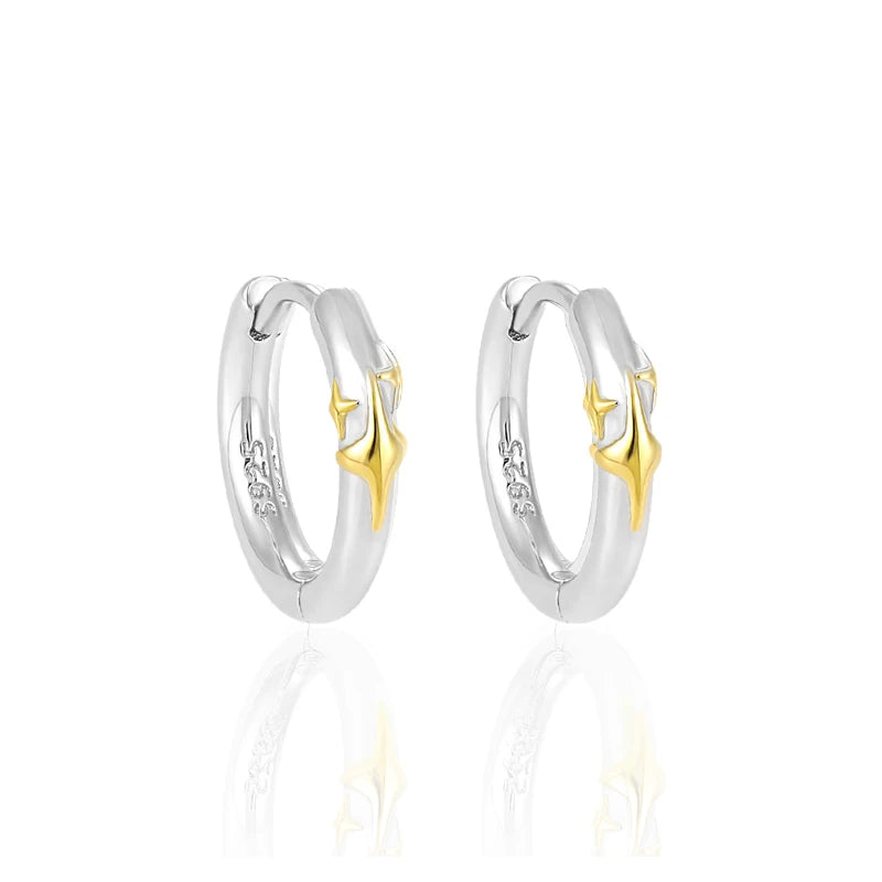 WMET582 Minimalist S925 Sterling Silver Gold Earrings Color Separation Geometric Round Circle Hoops Fashion Fine Jewelry