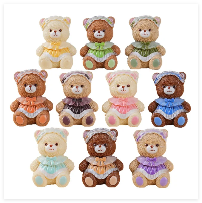 3D Cartoon Cute Figurines Resin Bear Christmas Wedding Cake Topper Sculpture Valentine's Day Ornament Snow Globe Ball Decoration