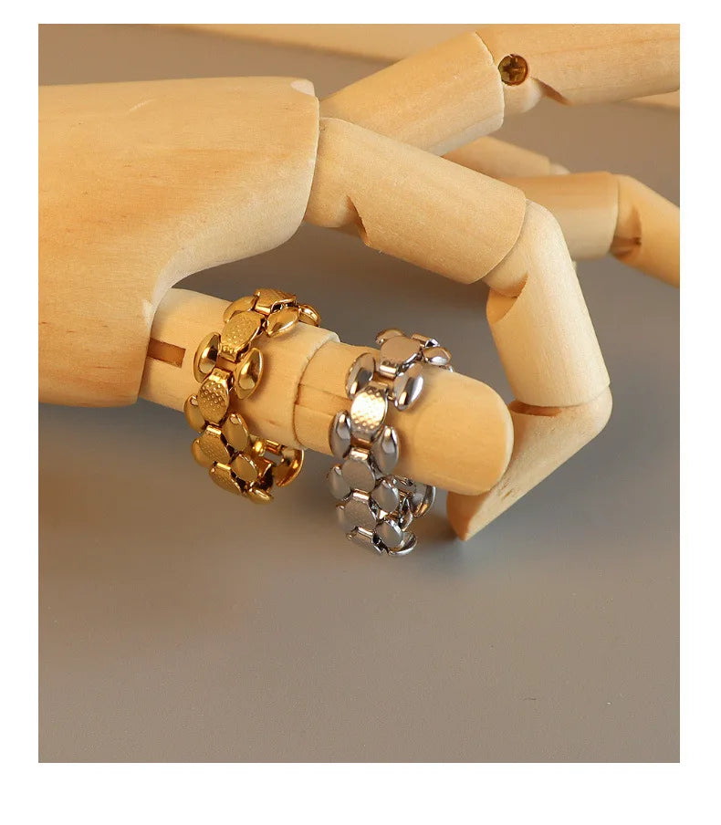 New Fashion Curb Chain Ring Couple Jewelry Stainless Steel 18K Gold Plated Non Tarnish Flexible Thick Chain Ring for Gift