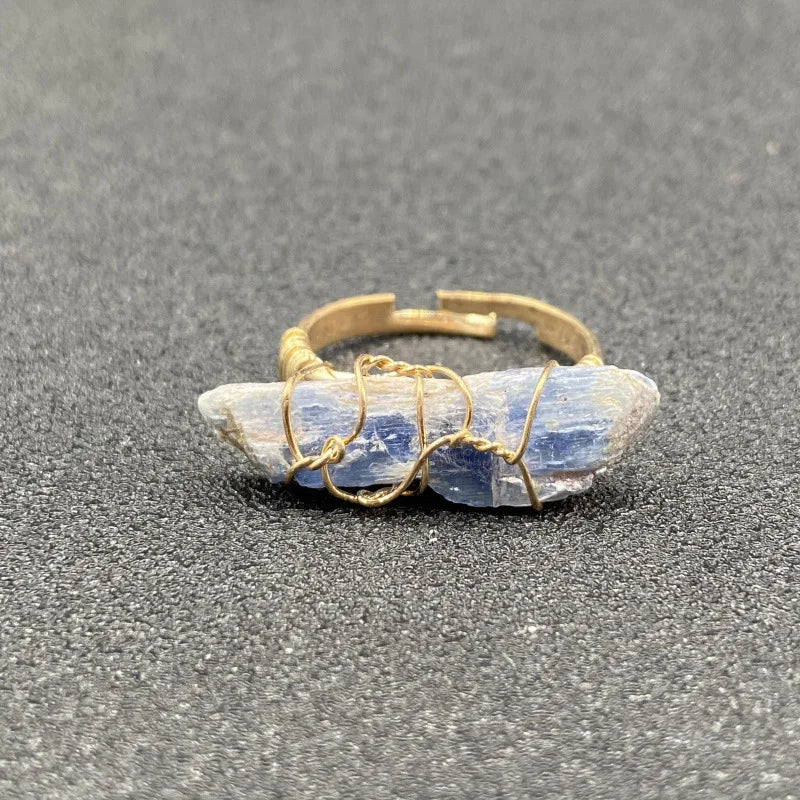 Custom Natural Stone Amethyst Raw Stone Blue Crystal Ring DIY Crystal Stone Live Rose Quartz Raw Ore Wire Wrap Ring for Women