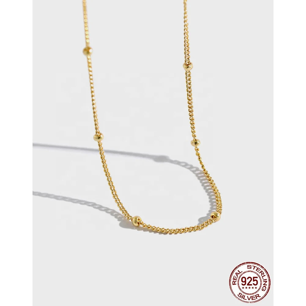 Minimalist S925 Sterling Silver Choker Necklace Jewelry 18K PVD White Gold Plated Bead Chain Necklace