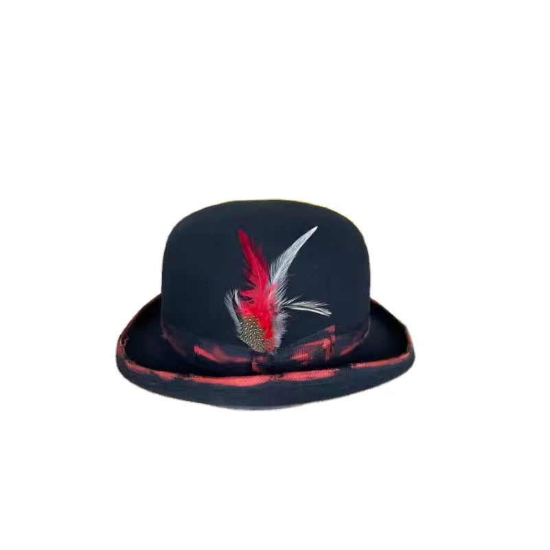 ND126 Woolen Bowler Hats Adult Woolen Fedora Hat Wide Band Wool Caps Vintage British Wool Boater Hat Vintage British