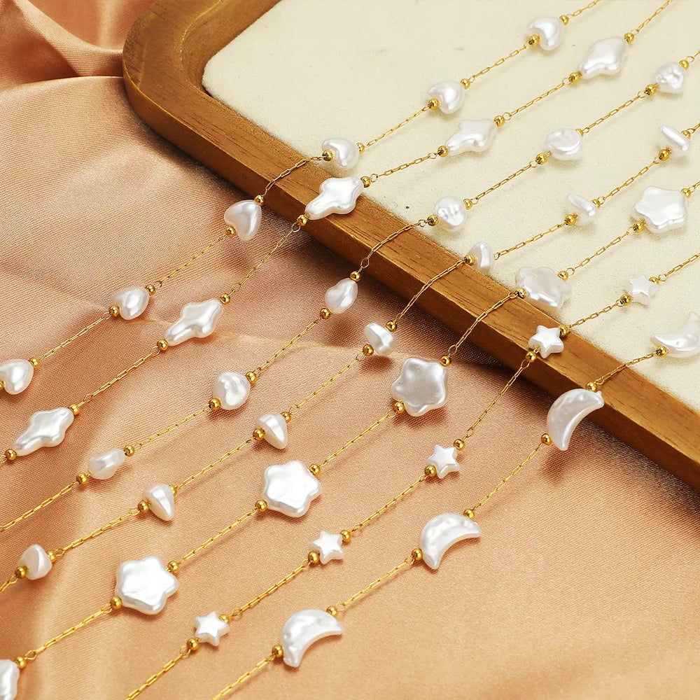 Fashion Beaded Imitation Pearl Chains Stainless Steel Chain 18k Gold Plated Necklace Bracelet Chains for Jewelry Making