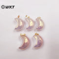 WT-P1826 WKT Newest Fashion Aura Rose Quartz Moon Stone Pendant Lady Small Size Natural pink Stone Moon Necklace Pendant