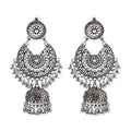 Ethnic Hollow Alloy Silver/Gold Plated Drop Earrings with Vintage Bell Flower Tassel Design Religious Style Indian Jewelry