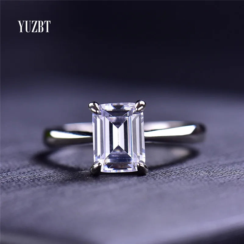 Solid Silver 925 Original Brilliant Emerad Cut 2-3 Carat Diamond Test Past D Color Moissanite Ring for Wedding Fine Jewelry