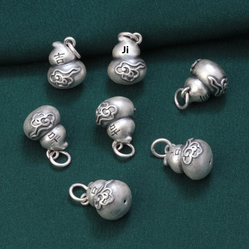 Handmade Charm 3D Hard Silver DIY Beaded Material Jewelry 99 Foot Silver Auspicious Word Cloud Gourd Pendant Sterling Silver
