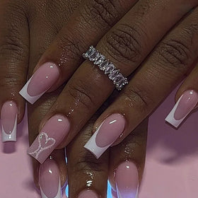 Customized Press on Nails Hand Painted False Nails Artificial Nails Cover French Art Style FingerPink White Design Eco