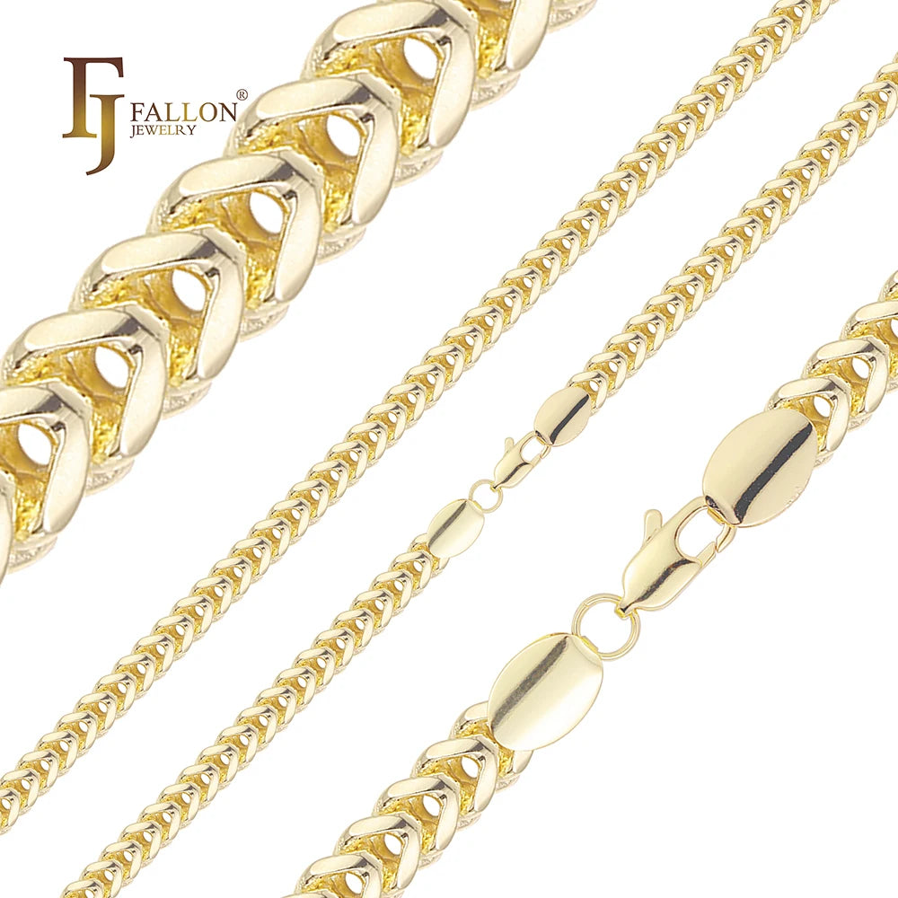 FJ Fallon Fashion Jewelry Chevron Foxtail Chain Plated in 14K Gold Brass Based