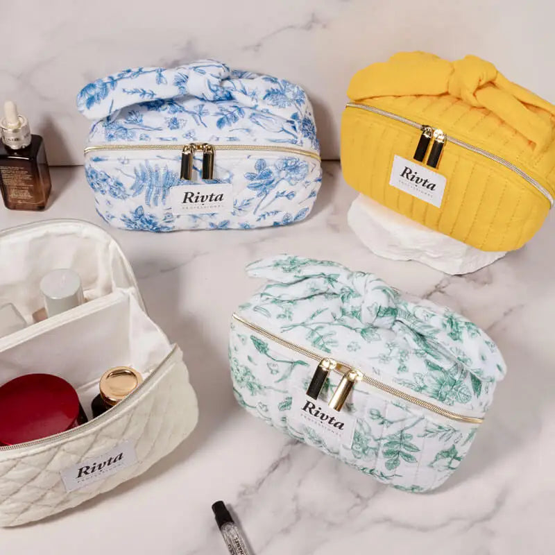 Custom Logo Professional Luxury Travel Personalized Quality Floral Eco Friendly Soft Cotton Quilted Beauty Makeup Cosmetic Bag