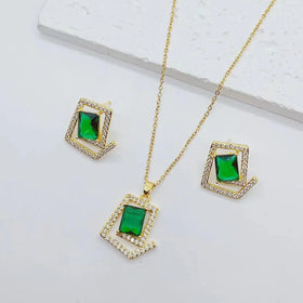 2024 Wholesale Fashion Party Earrings and Necklaces Alloy Crystal Water Diamond Square Diamond Jewelry Set