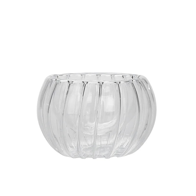 50ml New Design Striped Pumpkin Shape Hign Borosilico Glass Double Wall Glass Tea Cup