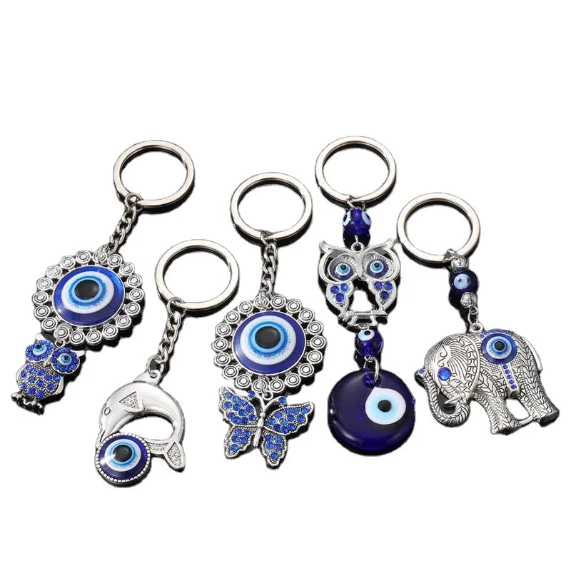 Elephant Butterfly Owl Dolphin Pendant for Car Key Holder Bohemian Blue Evil Eye Keychain Crystal Lucky Charms