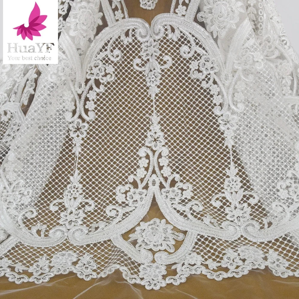 Embroidery White Bridal Tulle Lace Fabrics for European Style Dress  HY1646