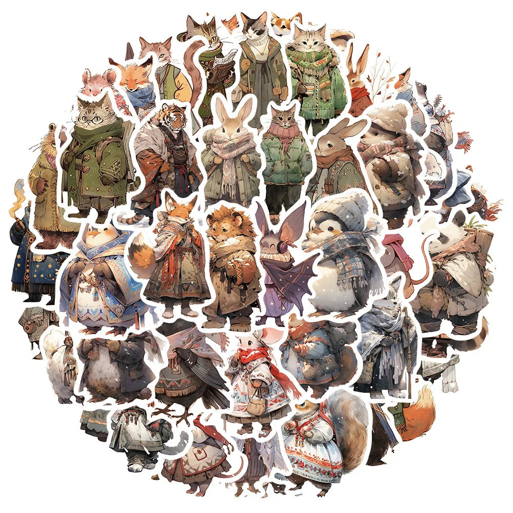 50pcs Cartoon Winter Animals Cute Sticker Packs for Material Decoration Ledger Guitar Suitcase Can Be Diy Decoration