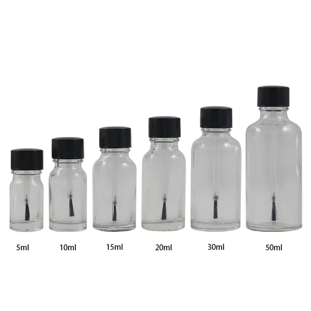 Fuyun Clear Glass Nail Polish Bottle Brush No MOQ New Products 5ml 50ml Sizes for Empty Gel Polish Mascara Screw Cap Sealing