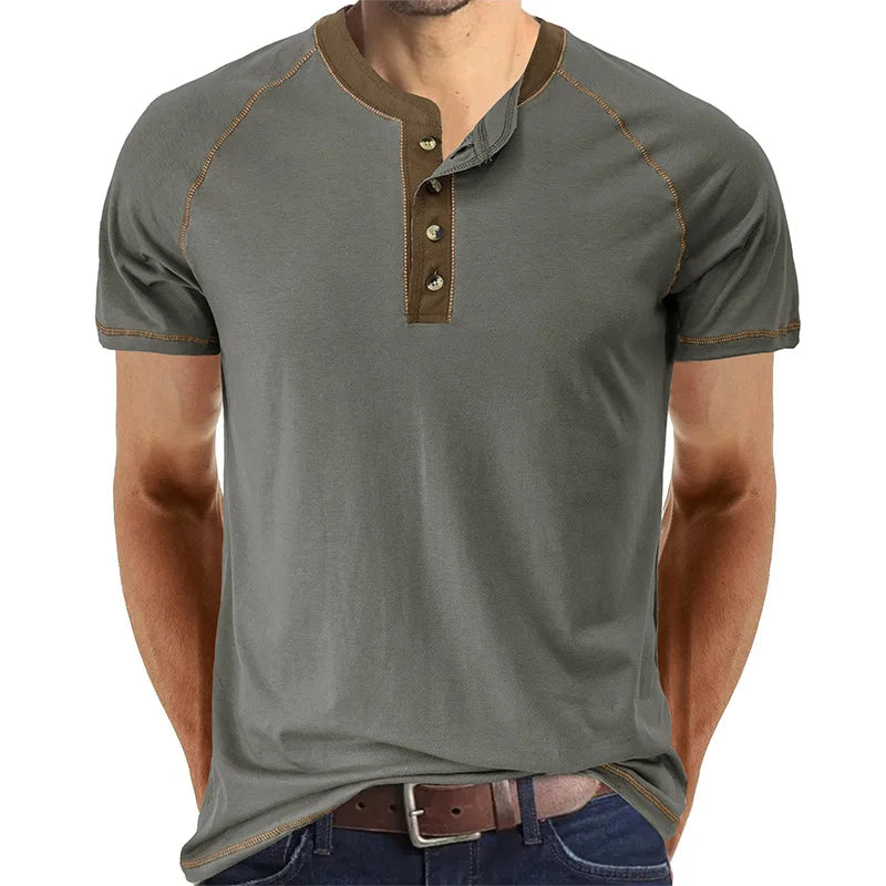 RNSHANGER Summer Solid Vintage Blank Men's V-neck Regular Fit Breathable Short Sleeve T-shirts