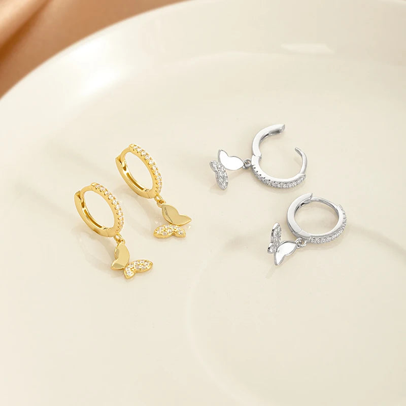 Ins Hot Sell Summer Earrings 2022 Silver 925 Gold Plated Crystal Charms Diy Zircon Butterfly Earring Cubic