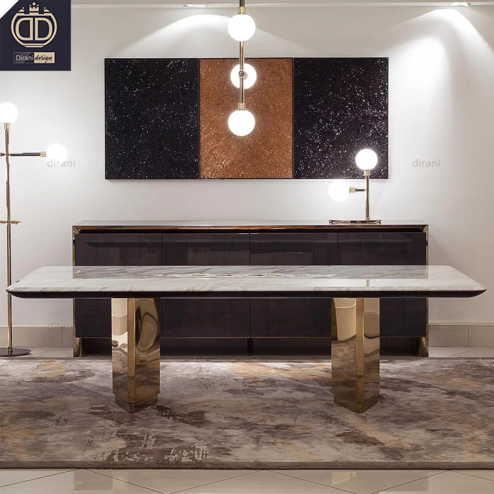 High End Modern Luxury Dining Table Marble Top Stainless Steel Frame for 6-8 Seaters DIRANI VISIONNAIRE-DN-01-GALITSIN