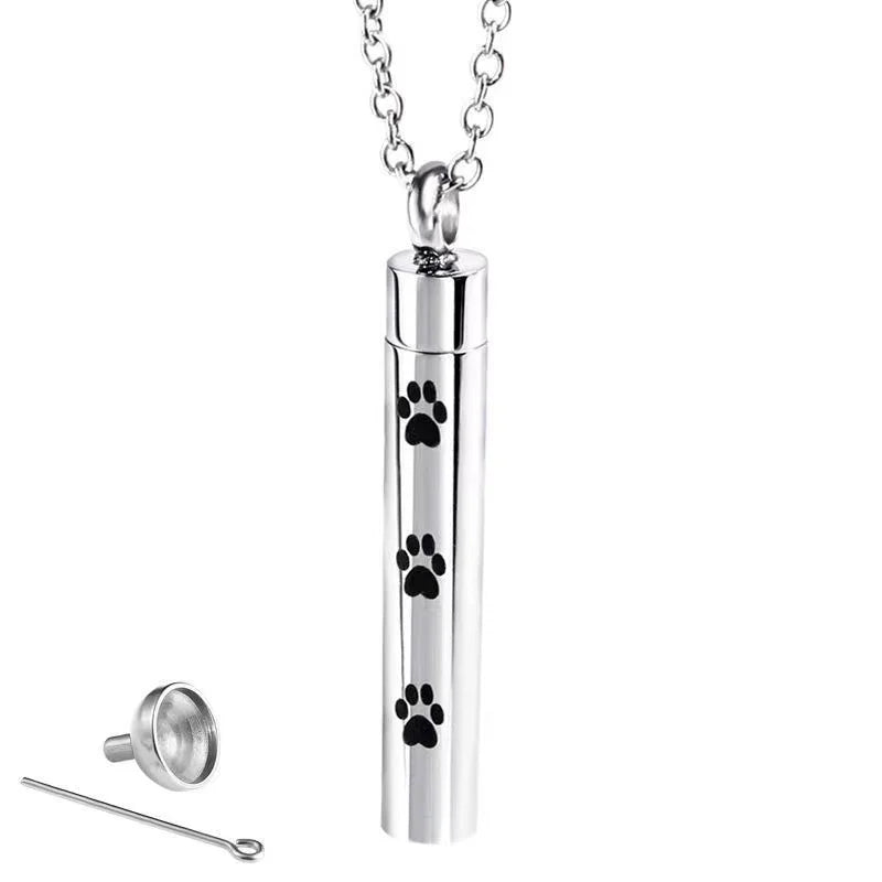 Metal Crafts Pet Cremation Pendant for Ashes Dog Cat Paw Print Pendant for Ashes Holder Pet Urn Pendant