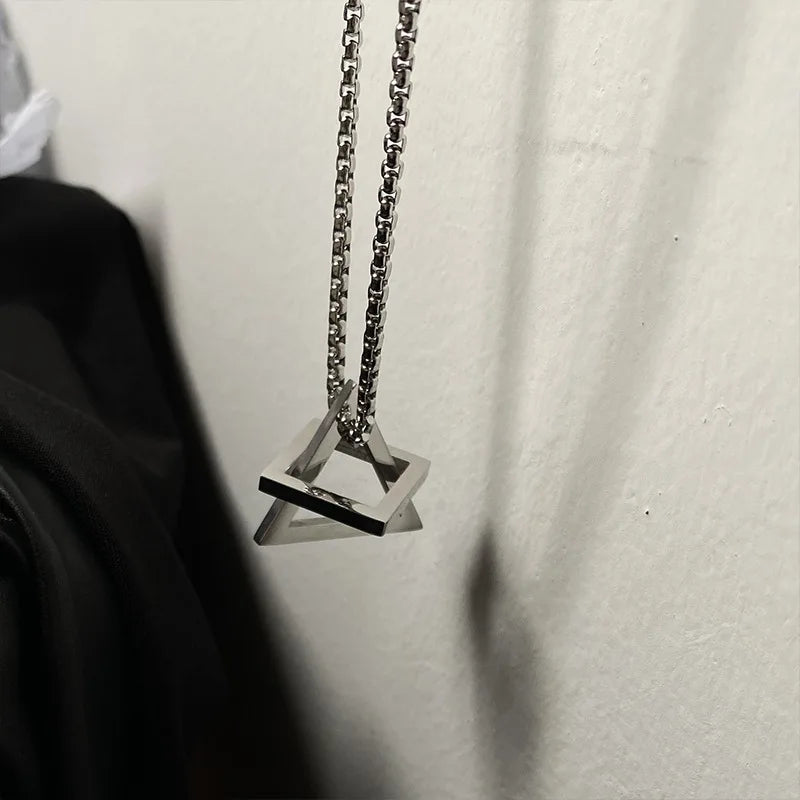 Men's Modern Trendy Geometric Stacking Stainless Steel Square Triangle Interlocking Pendant Cute Streetwear Chains for Weddings