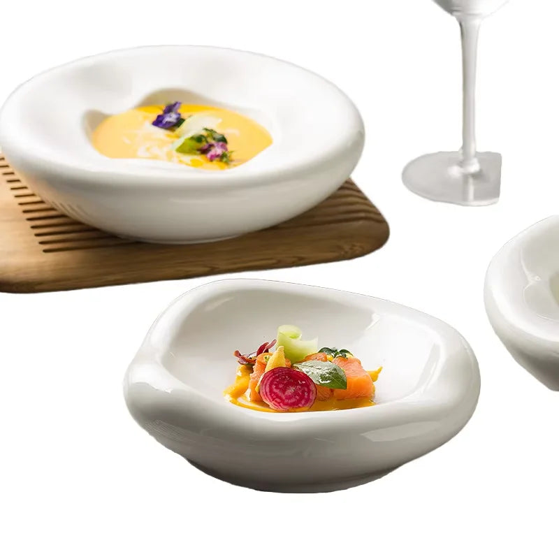 White Ceramic Show Plate Pasta Dessert Salad Appetizer Serving Tray Soup Bowl Party Home & Restaurant Tableware Set