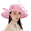 Fashion Women 5 Colors Sinamay Flower Feather Wide Brim UV protection Sun Hat Kentucky Derby Church Wedding Party Hat