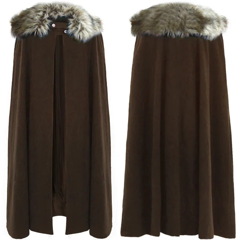 Minthson Men s Medieval Costume Cloak Winter Fur Collar Cosplay Cape Coat High Quality Gothic Women Cape