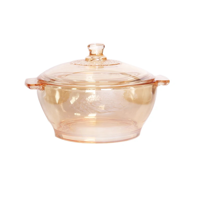 Modern Design Mini Size Amber Glass Pot with Glass Cover and Double Ears Factory Wholesale Machine Made