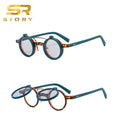 STORY W192 Retro Punk Flip Shades Sunglasses Men Women Brand Small Rivet Vintage Steampunk Round Flip Sunglasses Male