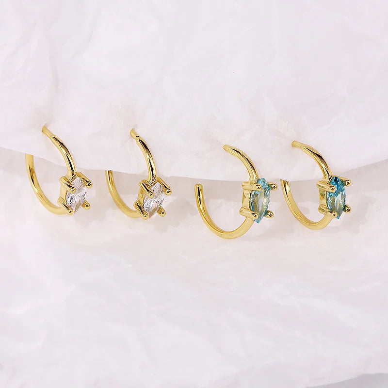 18K Gold Plated Blue Clear Zirconia Dainty 925 Sterling Silver Hoop Earring Fashion Jewelry Wholesale