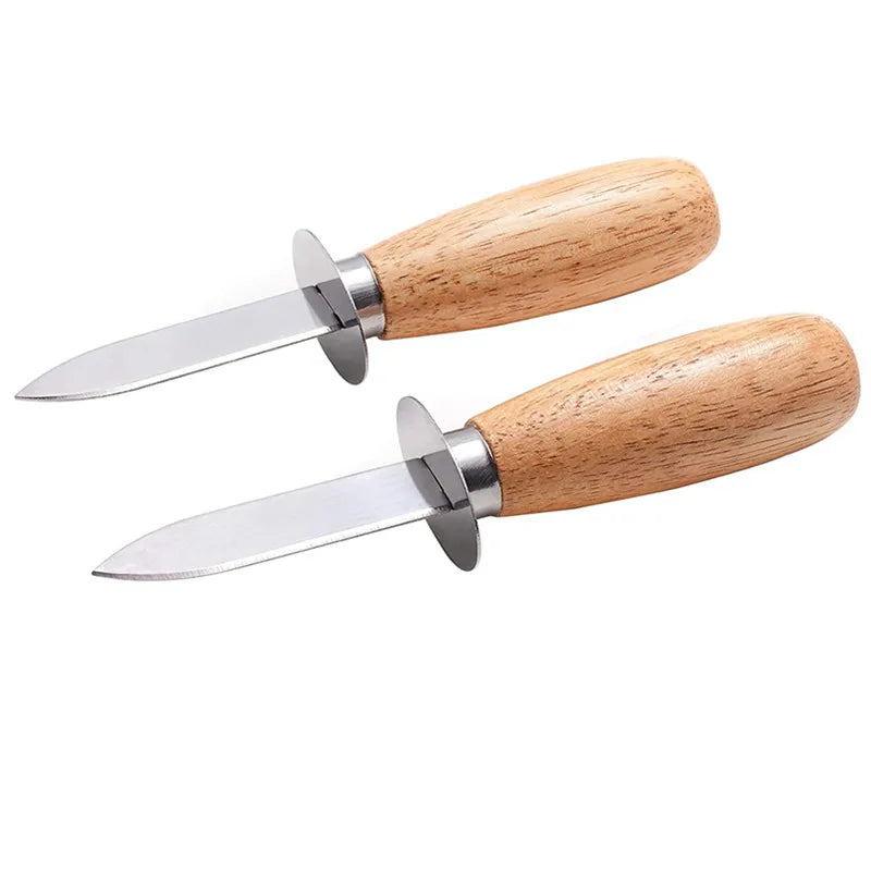 Stainless Steel Shucking Oyster Knife with Silver Wood Handle for Shellfish Clams Seafood Shucker Metal Opener Tool