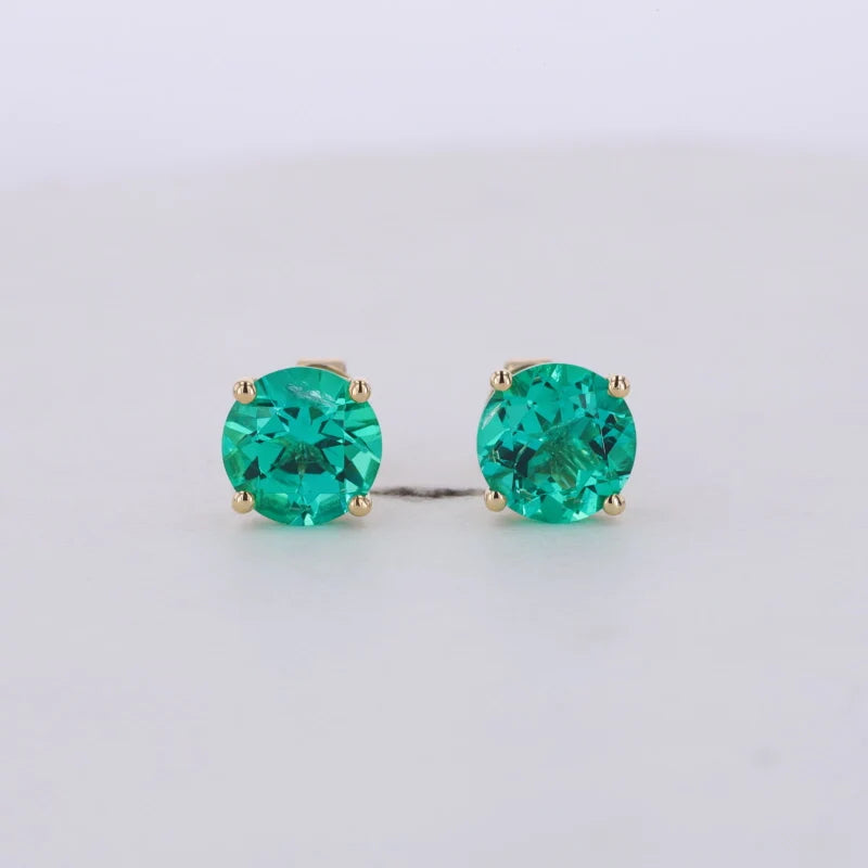 Starsgem Lab Grown Gemstones Trendy Jewelry Stud Earring Colombian Emerald Earbob Solid 10k Real Gold Jewelry Earrings