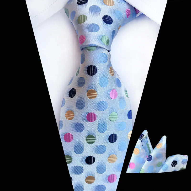 Blue Dots Necktie Hanky Set Fashion Jacquard Mens Suit Tie Paisley Floral Ties for Men Business Necktie With Pocket Square Set