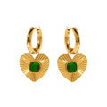 Vintage Stainless Steel 18K Gold Plated Square Green Zircon Love Pendant Trendy Drop Earrings Unisex Jewelry Gift