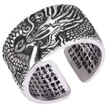 Retro Thai Silver Fashion Dragon Men's Ring Opening Ring Panlong Buddhist Heart Sutra Ring Good Luck Ring