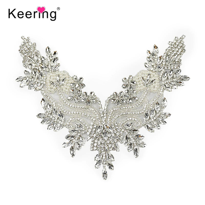 Keering Latest All-Match Collar Rhinestones Appliques Perfect Crystal Neck Patches WRA-1024 for Wedding Shoes Bags