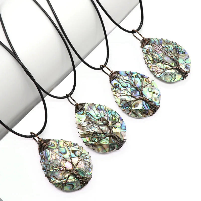 Huiying Tree of Life Necklace Abalone Shell Silver Pendant Women Fashion Jewelry Necklace Pendant Tree of Life Shell Jewelry