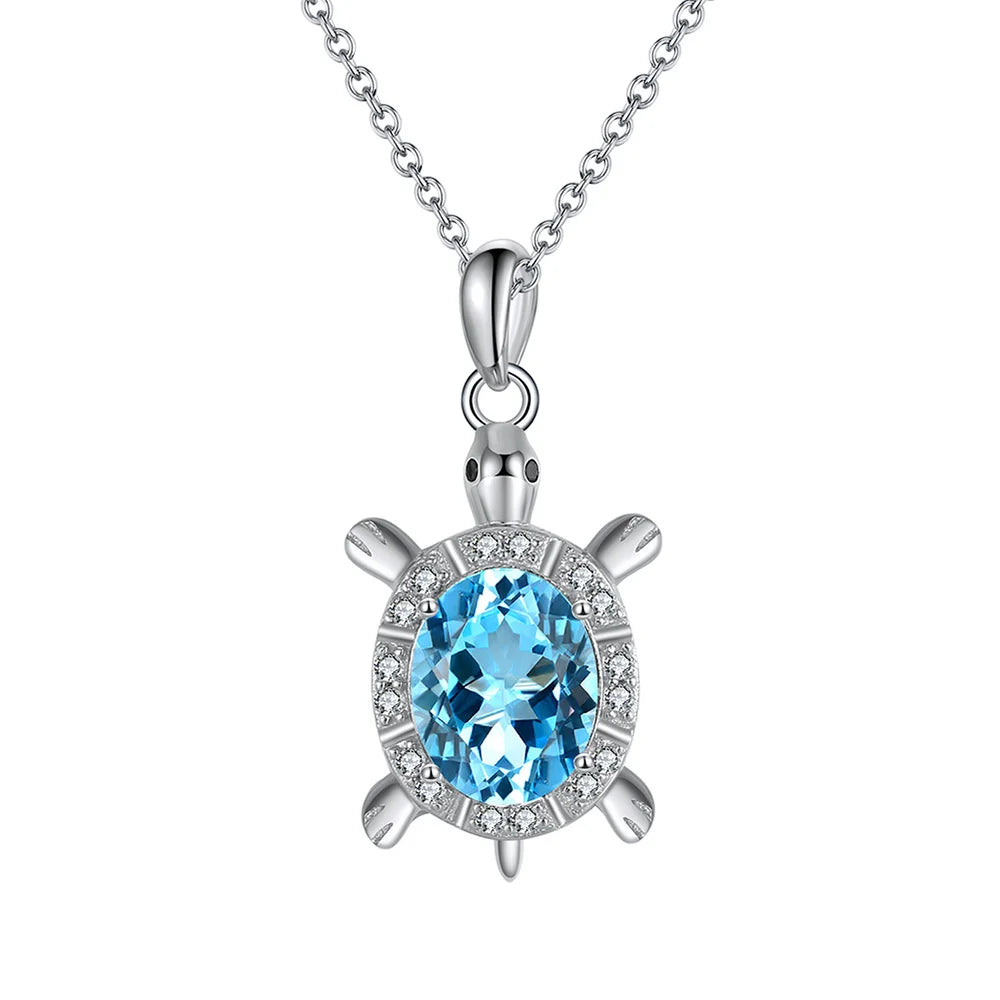New Arrival Cute Blue Opal Sea Turtle Pendant for Women Animals Wedding Ocean Beach Jewelry Zircon Peacock Necklace