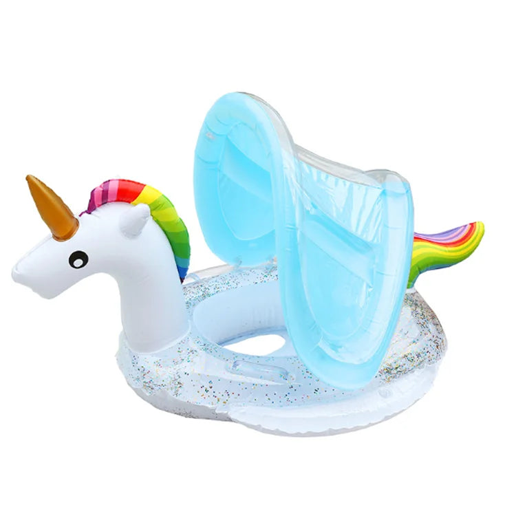 Inflatable with Sunshade Sequin Unicorn Flamingo Swimming Ring Children's Swimming Seat