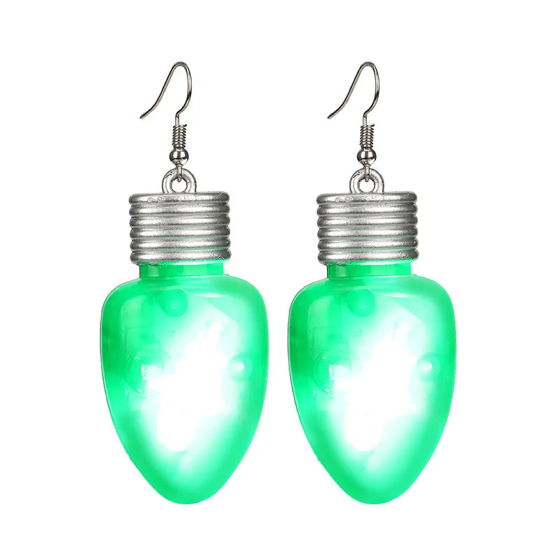 Fashion LED Light Bulb Dangle Drop Earrings Color Bulbs Light up Dangling Charm Glow in the Dark  for Women Party Festival