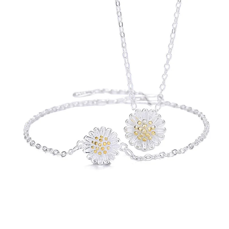 Wholesale Korean Version Flower Bracelet Necklace Set Simple Trend Fresh Small Daisy Bracelet for Women