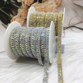 SINRONG AB Color Gold/Silver Rhinestone Cup Chain 3 Rows SS8+SS12+SS8 Accessories Clothes Sew-on Metal Glass