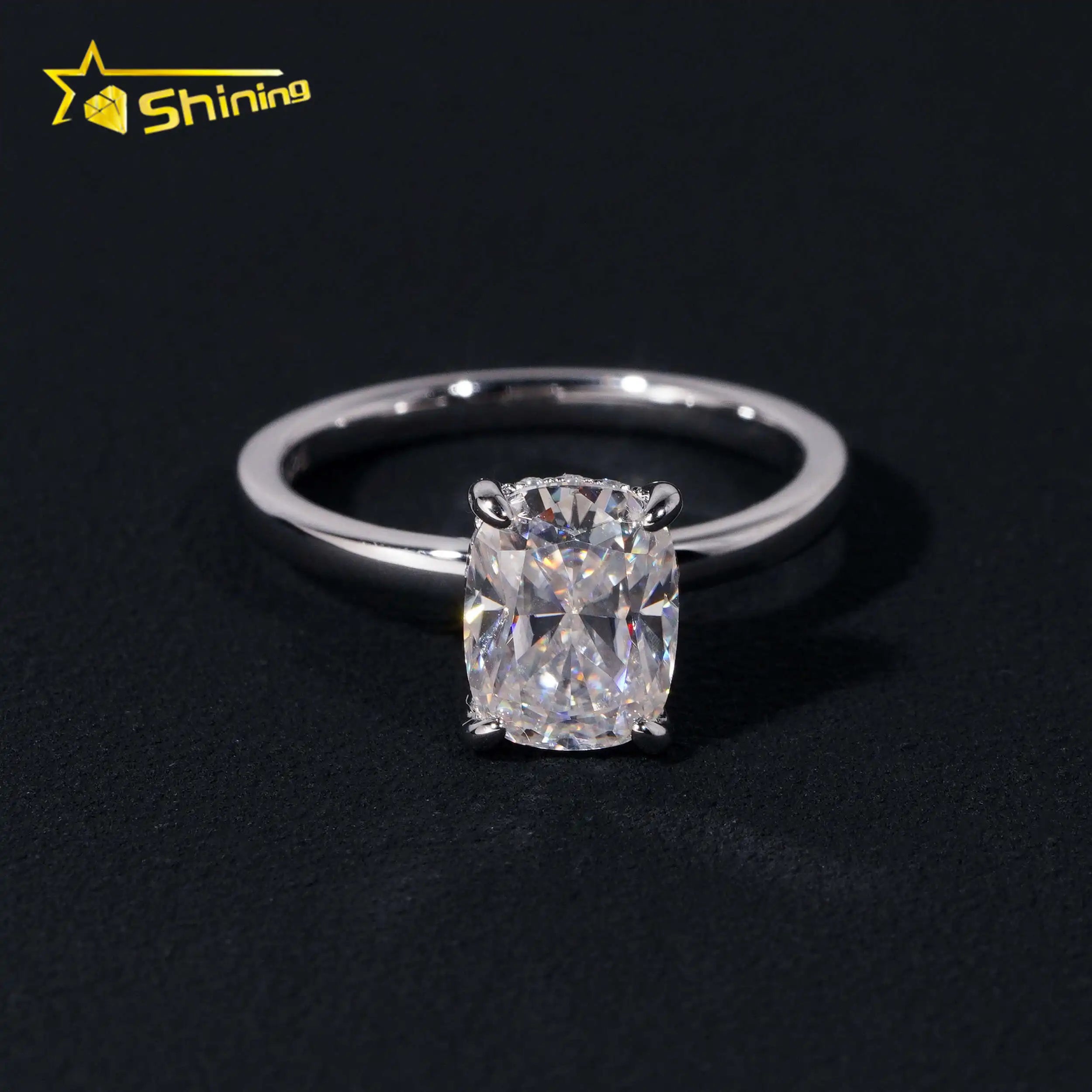 Fashion Women Jewelry Cushion Cut 3ct Moissanite Wedding Band 925 Sterling Silver Gold Plated Halo Set Engagement Women's Rings