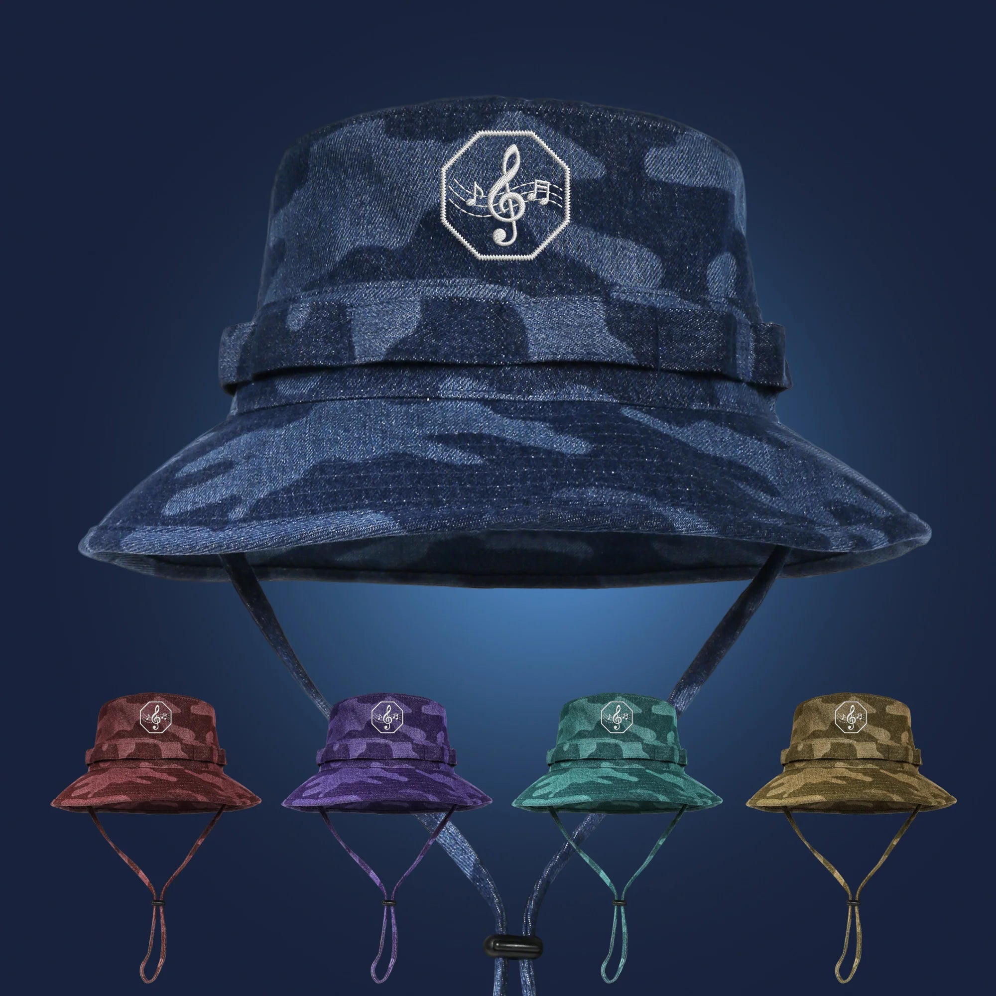 Custom Embroidery Logo Bucket Hats Adult Fashion Camo Cotton Custom Washed Denim Bucket Hat with String