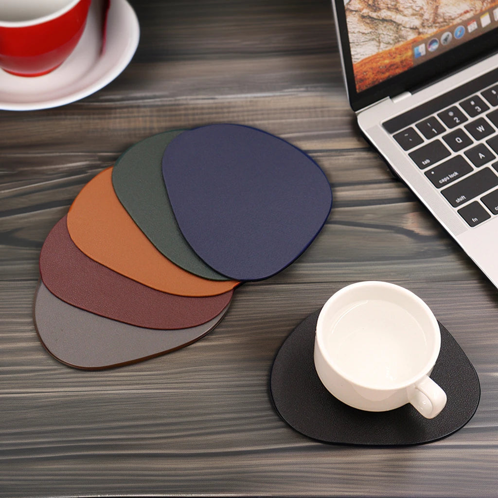 PU Leather Coaster Small Modern Colorful Soft Waterproof Heat Resistant Furniture Protective Mat Eco-Friendly Bulk