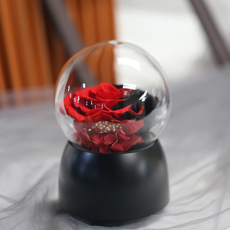 Every Love 10-12 cm Rose Head Music Box Rose Hot Selling Preserved Rose in Glass Dome for Birthday Gifts Christmas Gifts